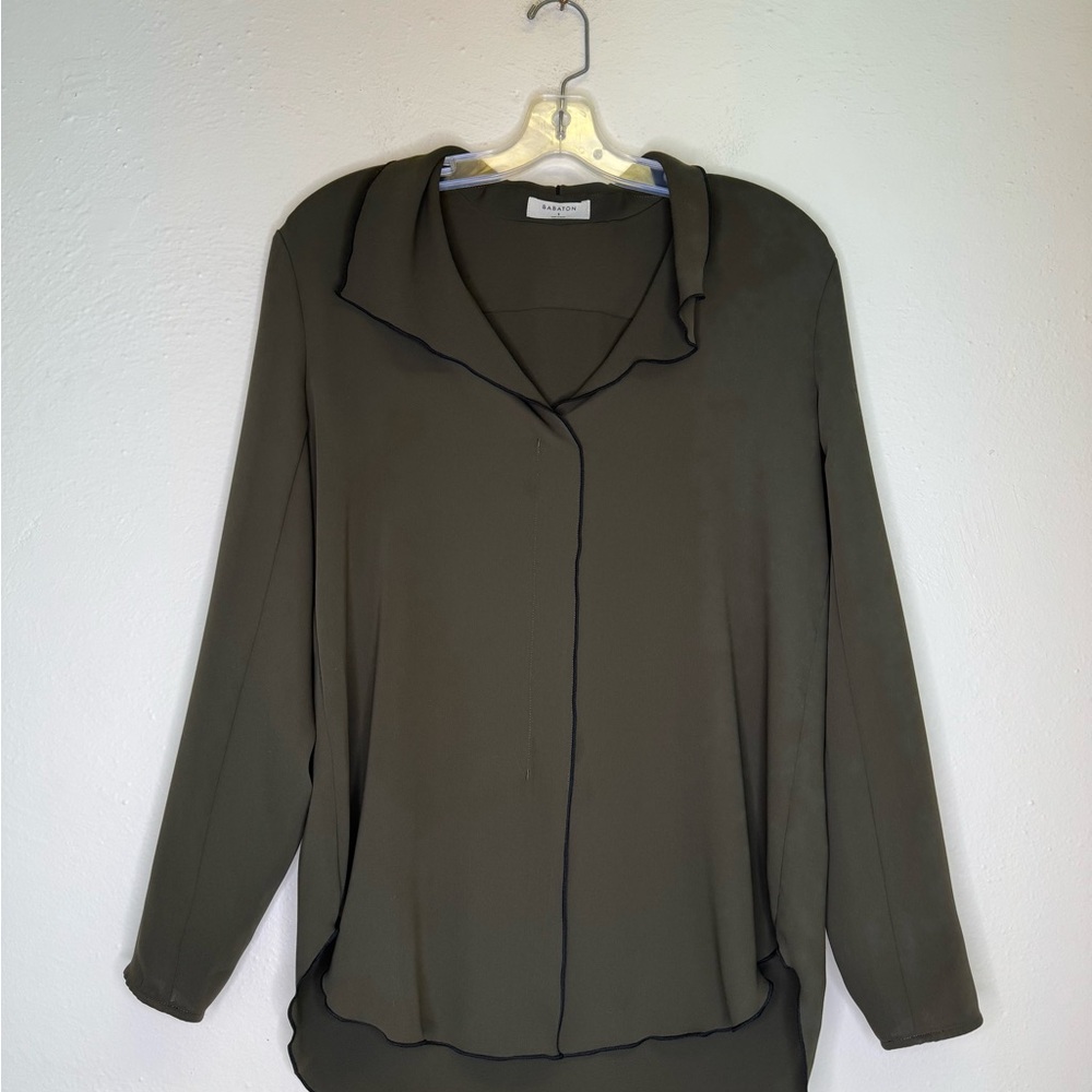 Babaton Khaki Blouse with Black Piping